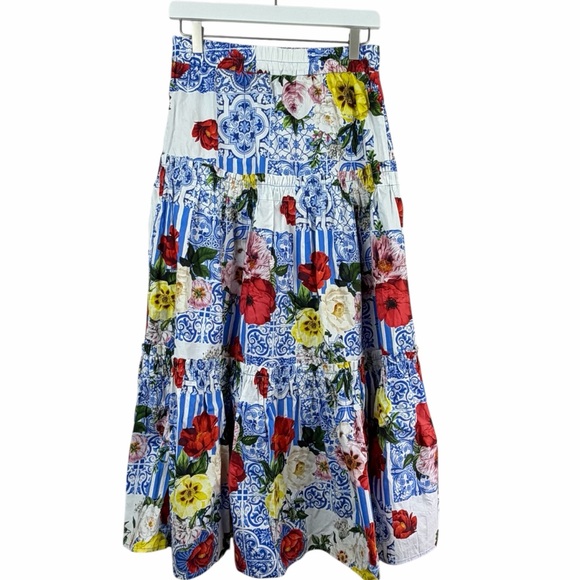 Boston Proper Floral Flowy Tiered Midi Skirt Size XS - Picture 4 of 9